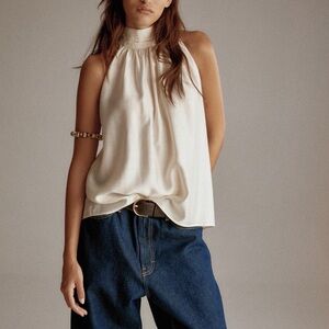 H&M ivory cream draped flowy halter neck top